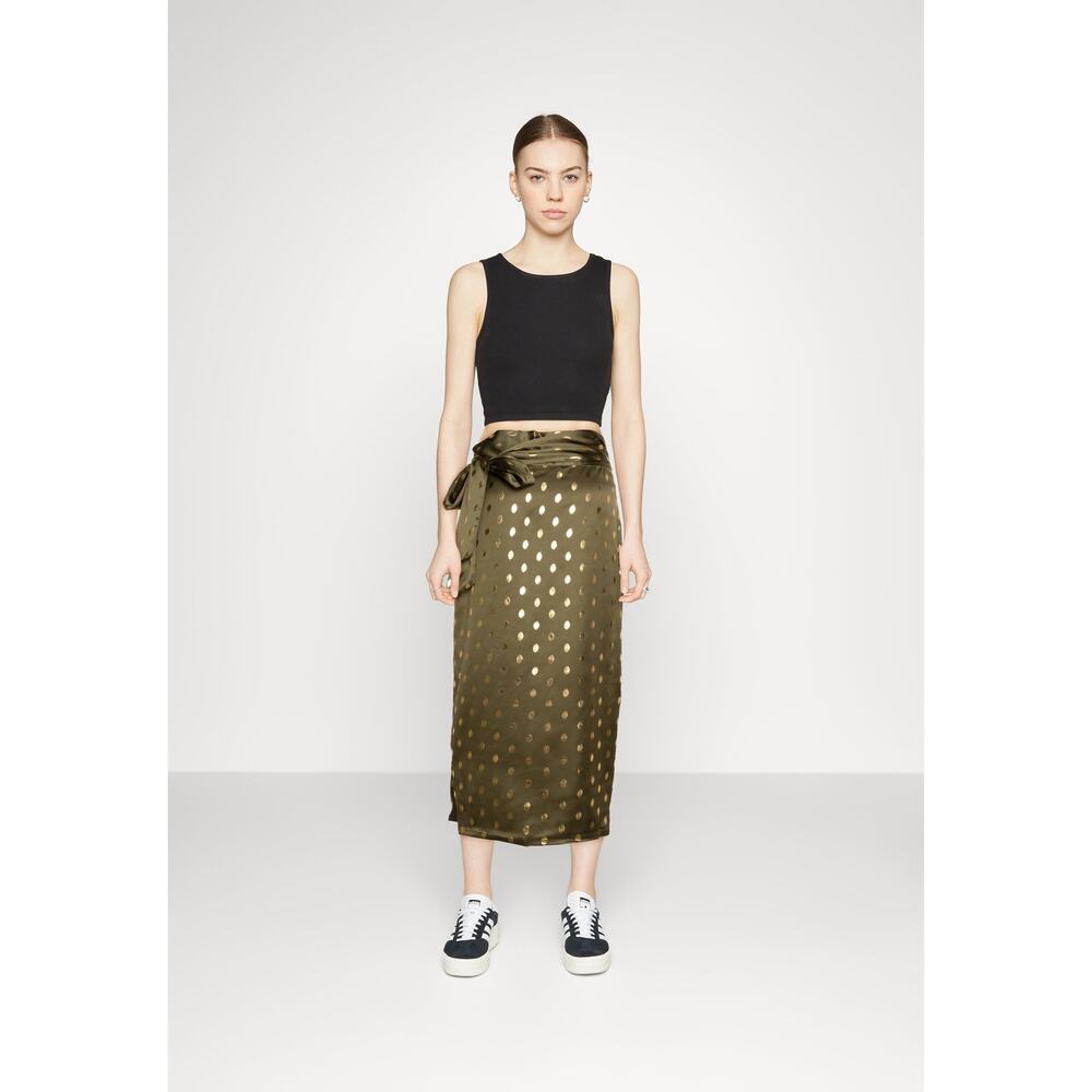 Never Fully Dressed Jasper Skirt Khaki With Gold Fleck US 6 Satin Wrap Green NWT - Picture 2 of 16